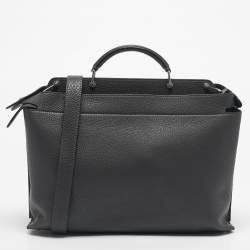 Pre Owned Fendi Dark Grey Leather Peekaboo Iconic Essential Bag