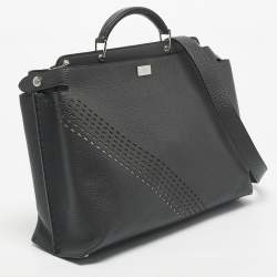 Pre Owned Fendi Dark Grey Leather Peekaboo Iconic Essential Bag