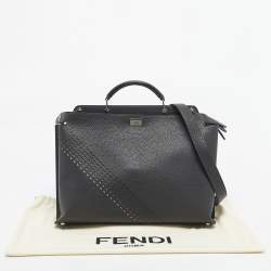 Pre Owned Fendi Dark Grey Leather Peekaboo Iconic Essential Bag