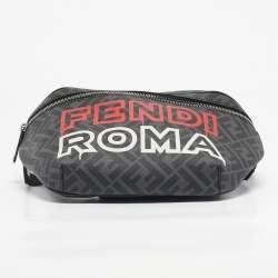 Pre Owned Fendi Black/Grey FF Coated Canvas Logo Print Belt Bag