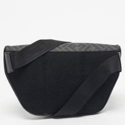 Pre Owned Fendi Black/Grey FF Coated Canvas Logo Print Belt Bag