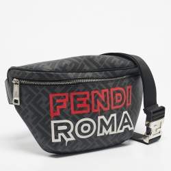 Pre Owned Fendi Black/Grey FF Coated Canvas Logo Print Belt Bag
