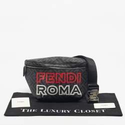 Pre Owned Fendi Black/Grey FF Coated Canvas Logo Print Belt Bag