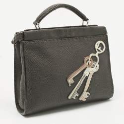Pre Owned Fendi Dark Brown Selleria Leather Mini Peekaboo Fit Key Tote