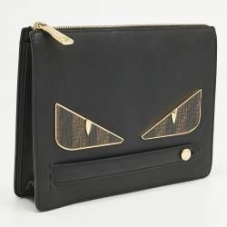 Pre Owned Fendi Black Leather Monster Clutch