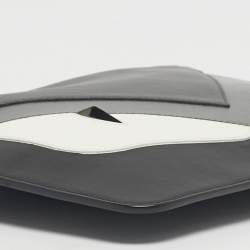 Pre Owned Fendi Black/White Leather Monster Eye Flat Pouch