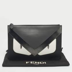 Pre Owned Fendi Black/White Leather Monster Eye Flat Pouch