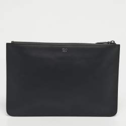 Pre Owned Fendi Black/White Leather Monster Eye Flat Pouch