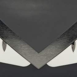 Pre Owned Fendi Black/White Leather Monster Eye Flat Pouch