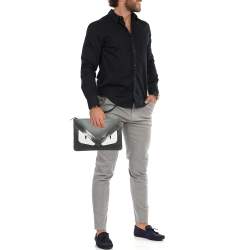 Pre Owned Fendi Black/White Leather Monster Eye Flat Pouch