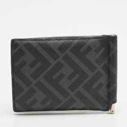 Pre Owned Fendi Black/Yellow Zucca Coated Canvas and Leather Diagonal Card Case