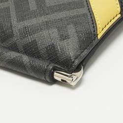 Pre Owned Fendi Black/Yellow Zucca Coated Canvas and Leather Diagonal Card Case