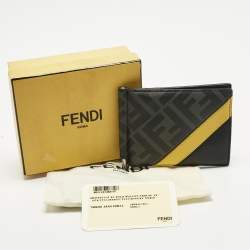 Pre Owned Fendi Black/Yellow Zucca Coated Canvas and Leather Diagonal Card Case
