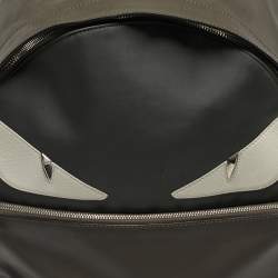 Pre Owned Fendi Grey/Black Leather and Nylon Dolce Monster Eyes Rounded Backpack