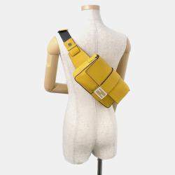 Pre Owned Fendi Selleria Baguette For Men Waist Bag Yellow/Black Leather