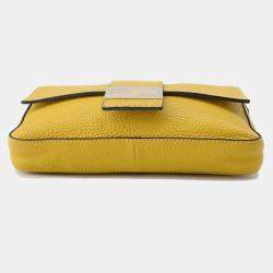 Pre Owned Fendi Selleria Baguette For Men Waist Bag Yellow/Black Leather