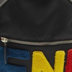 Pre Owned Fendi Logo Multicolor Shearling Fur and Nylon Backpack
