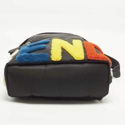 Pre Owned Fendi Logo Multicolor Shearling Fur and Nylon Backpack
