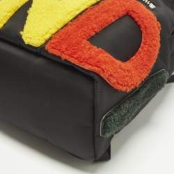 Pre Owned Fendi Logo Multicolor Shearling Fur and Nylon Backpack