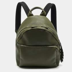 Pre Owned Fendi Olive Green Selleria Leather and Crocodile Back Horn Backpack