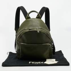 Pre Owned Fendi Olive Green Selleria Leather and Crocodile Back Horn Backpack