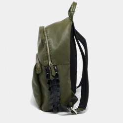 Pre Owned Fendi Olive Green Selleria Leather and Crocodile Back Horn Backpack