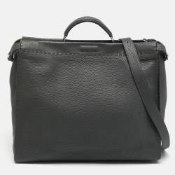 مملوكة مسبقًا Fendi Peekaboo Large Dark Grey Selleria Leather Top Handle Bag