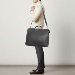 مملوكة م سبقًا Fendi Peekaboo Large Dark Grey Selleria Leather Top Handle Bag