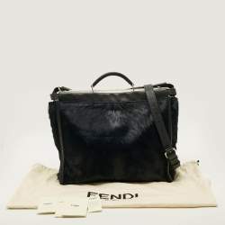 Pre Owned حقيبة فندي بيكابوو كبيرة شعر عجل وجلد أزرق بحري/أسود للوثائق