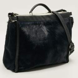 Pre Owned حقيبة فندي بيكابوو كبيرة شعر عجل وجلد أزرق بحري/أسود للوثائق