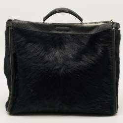 Pre Owned حقيبة فندي بيكابوو كبيرة شعر عجل وجلد أزرق بحري/أسود للوثائق