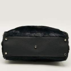 Pre Owned حقيبة فندي بيكابوو كبيرة شعر عجل وجلد أزرق بحري/أسود للوثائق