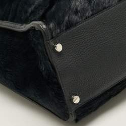 Pre Owned حقيبة فندي بيكابوو كبيرة شعر عجل وجلد أزرق بحري/أسود للوثائق