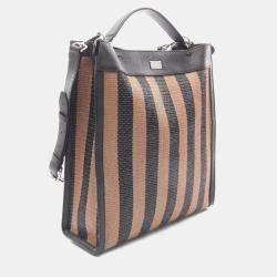 Pre Owned Fendi Peekaboo X-Litefit Tote Bag Leather And Raffia Black Brown