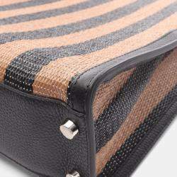 Pre Owned Fendi Peekaboo X-Litefit Tote Bag Leather And Raffia Black Brown