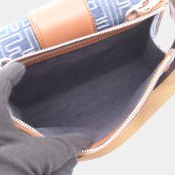 Pre Owned Fendi Double Baguette Zucca Shoulder Bag Canvas And Leather Navy Brown