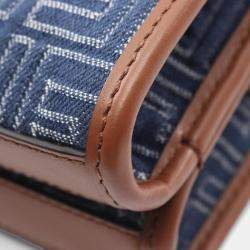 Pre Owned Fendi Double Baguette Zucca Shoulder Bag Canvas And Leather Navy Brown