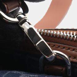 Pre Owned Fendi Double Baguette Zucca Shoulder Bag Canvas And Leather Navy Brown