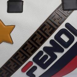 Pre Owned Fendi White Leather Logo Mania Weekender Bag