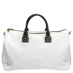 Pre Owned Fendi White Leather Logo Mania Weekender Bag