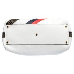Pre Owned Fendi White Leather Logo Mania Weekender Bag