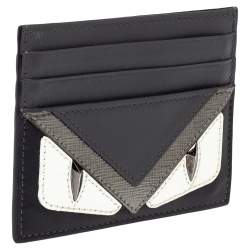 Fendi Grey/Black Leather Monster Eye Card Holder