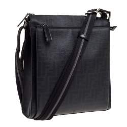 Fendi Black Zucca Coated Canvas Messenger Bag