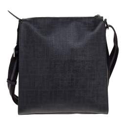 Fendi Black Zucca Coated Canvas Messenger Bag