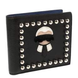 Fendi Black Leather Studded Karlito Bifold Wallet