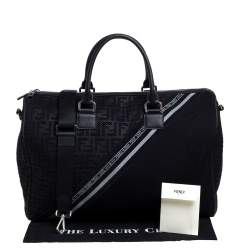 Pre Owned Fendi Black Zucca Mesh and Leather Duffle Bag