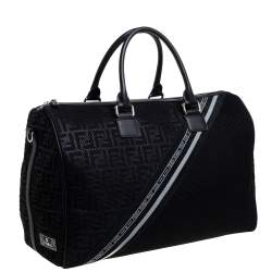 Pre Owned Fendi Black Zucca Mesh and Leather Duffle Bag