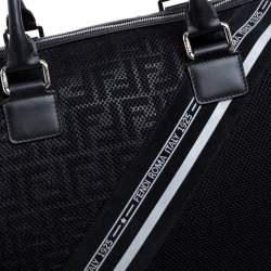 Pre Owned Fendi Black Zucca Mesh and Leather Duffle Bag