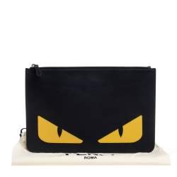 مملوكة مسبقًا Fendi Black/Yellow Leather Monster Eyes Flat Clutch