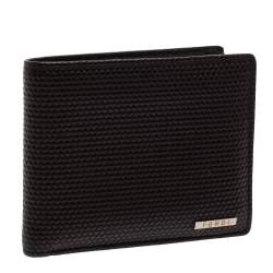 Pre Owned محفظة فندي جلد بني داكن مغزول ثنائية الطي